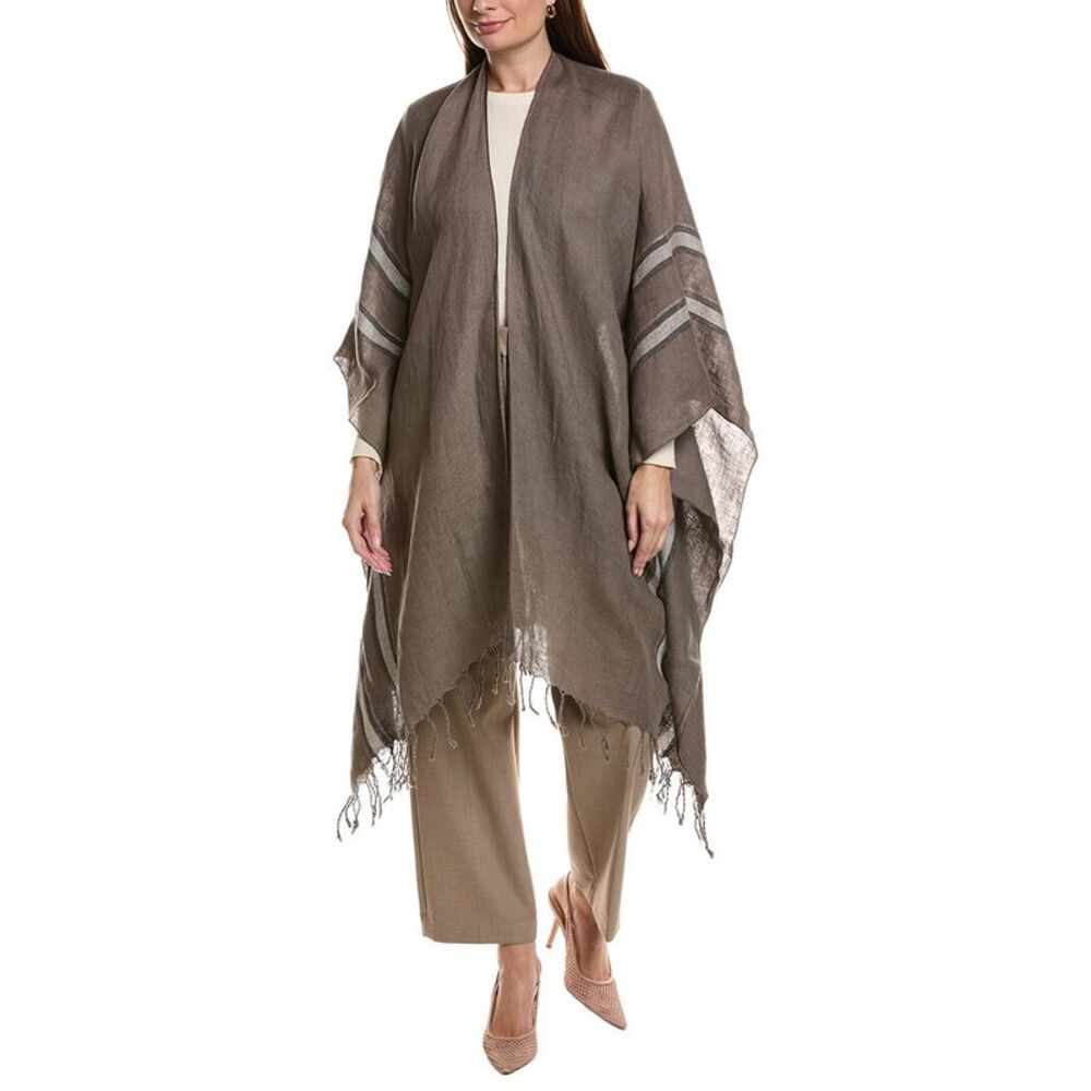 Brunello Cucinelli Open Front Linen Poncho, Grey